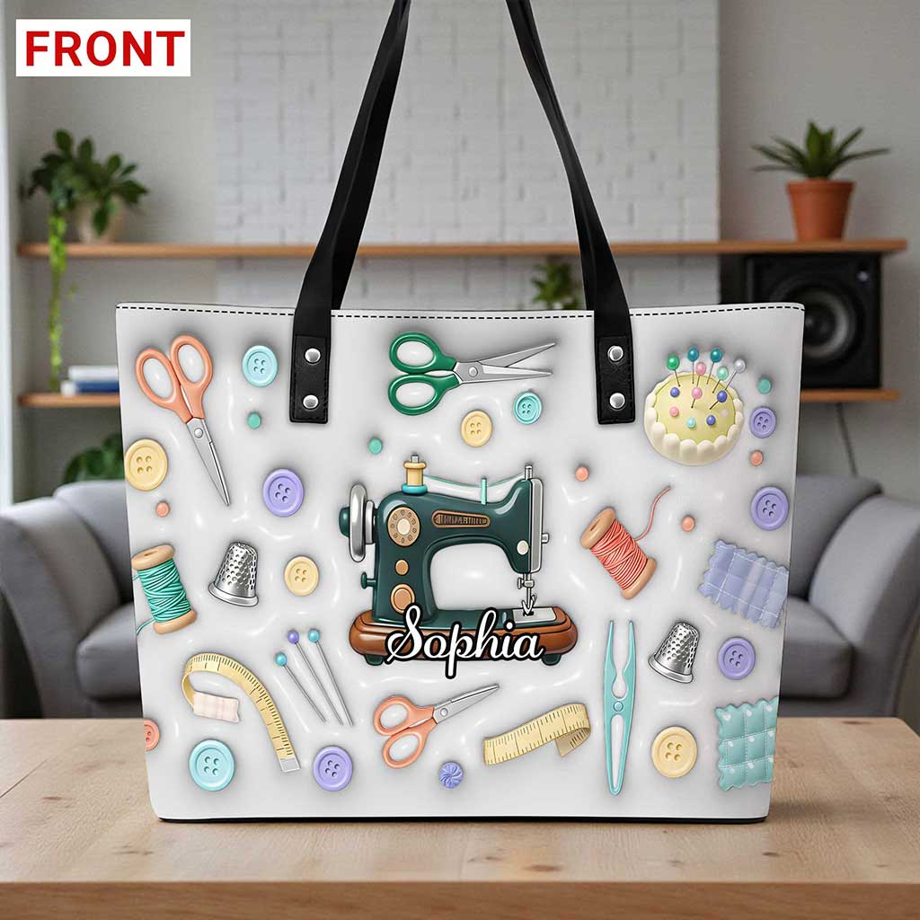 Custom Sewing Leather tote bag with back zipper THUU6270103