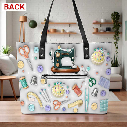 Custom Sewing Leather tote bag with back zipper THUU6270103