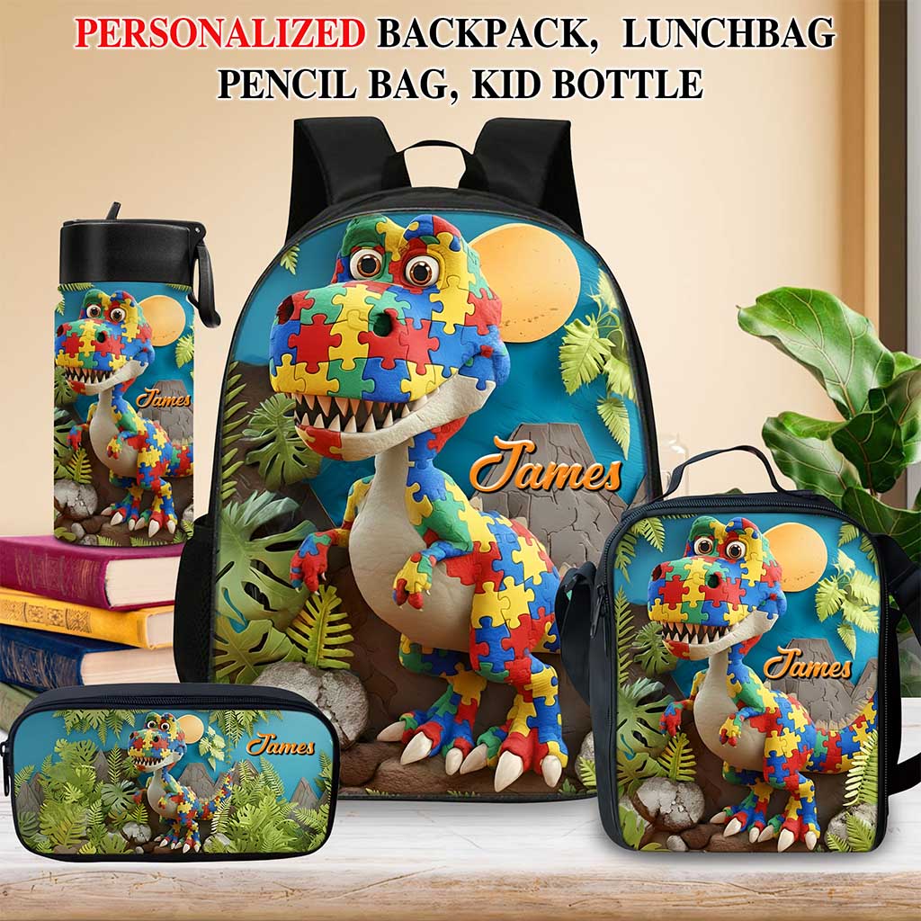 Custom Autism Dinosaur Backpack Set THND6100204