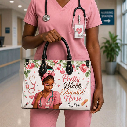 Personalized Black Nurse Woman Leather Handbag UKND6040605