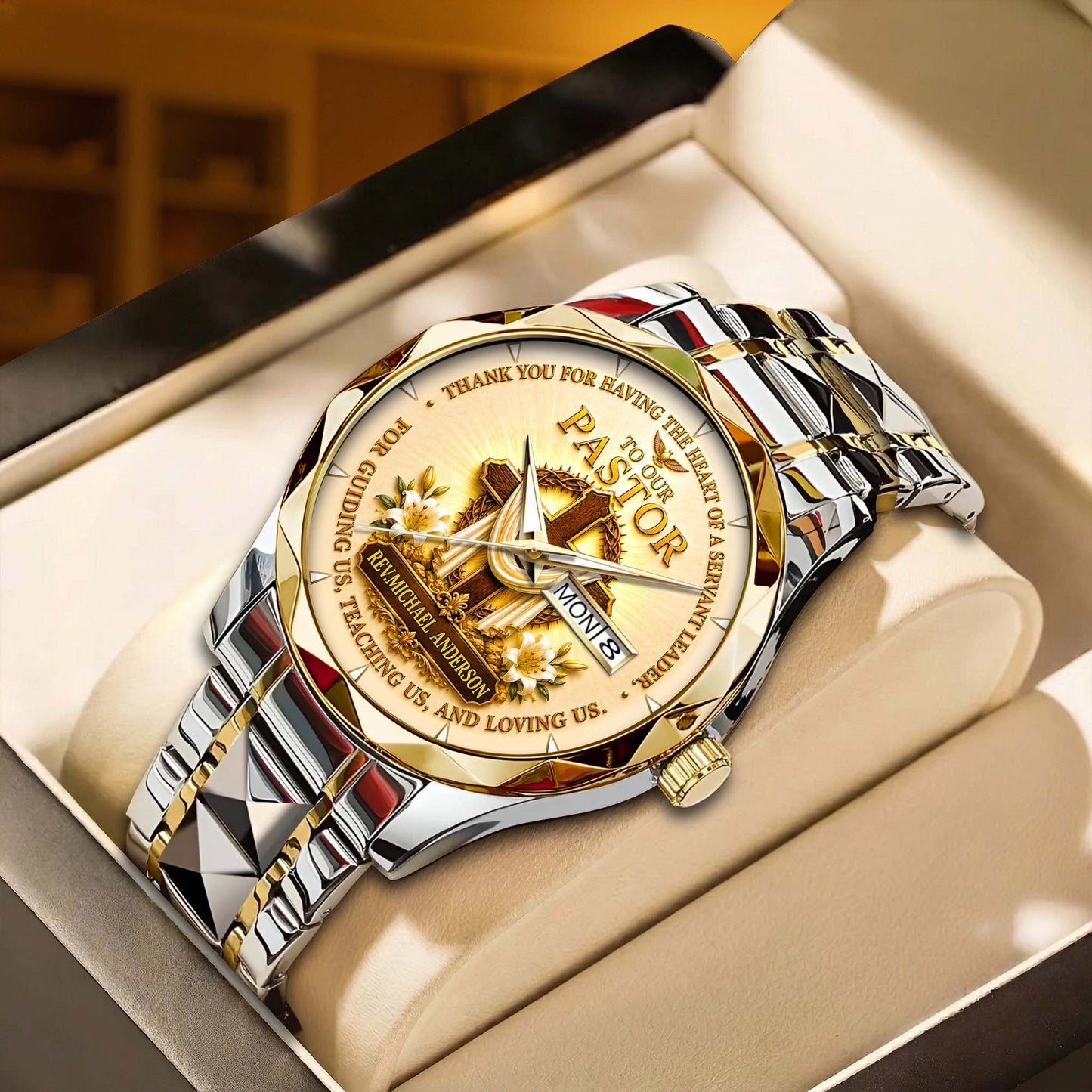 Personalized Pastor Watch Gift for Men, Christian Cross Watch, Appreciation Gift for Pastor QFHA6300702