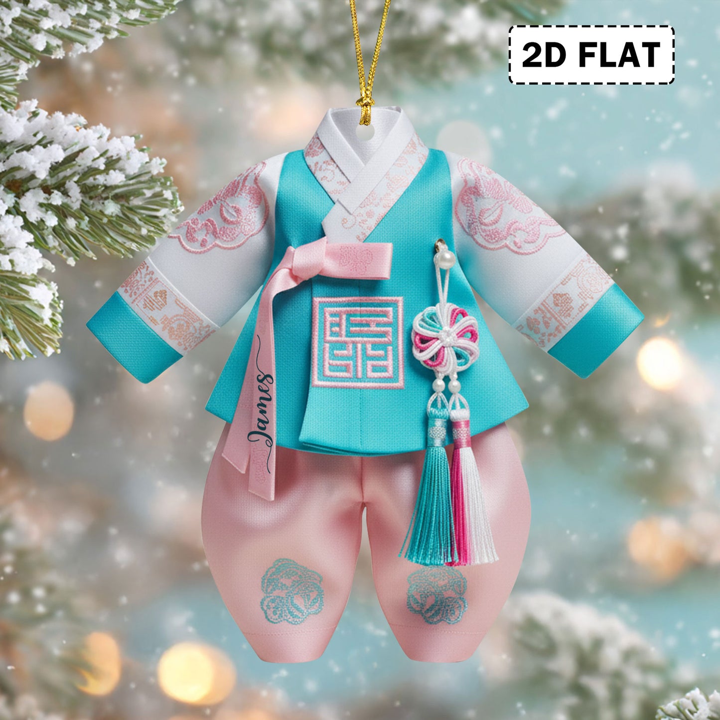 2D FLAT Personalized Korea Hanbok Acrylic Ornament QFND5100904