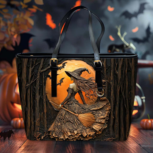 Halloween Witch Leather Tote Bag QFTD4060903