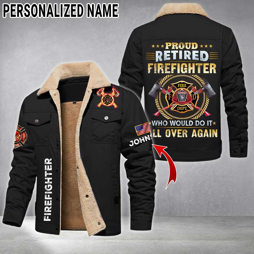 Personalized Firefighter Fleece Lined Polyester Jacket UKTZ5041104