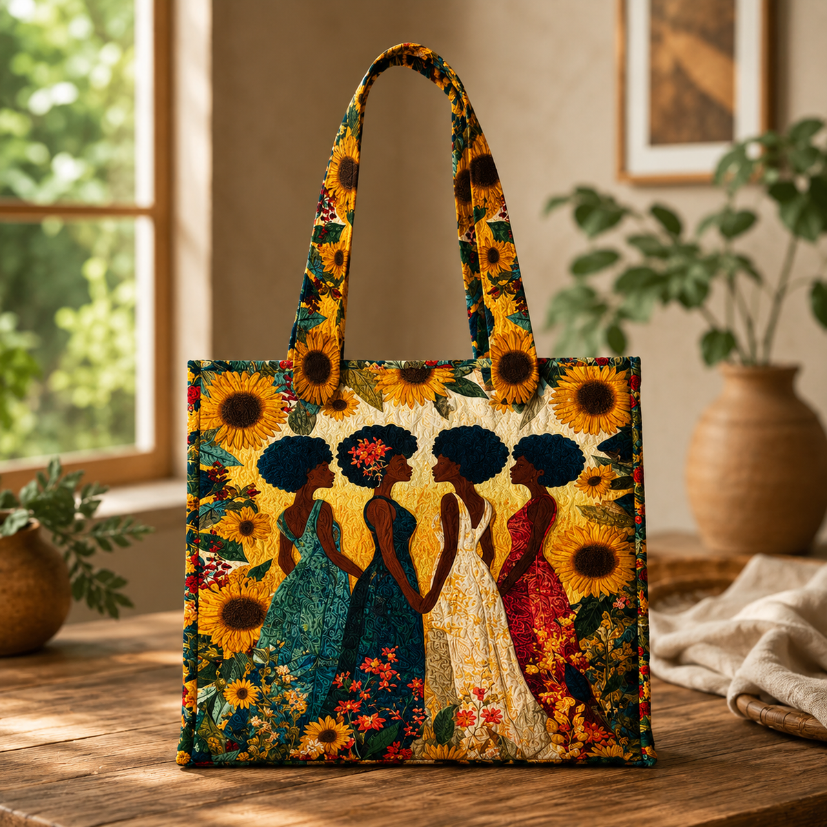 Personalized Black Women Quilted Tote Bag QFNT5250804