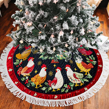 Roosters Christmas Tree Skirt, Chicken Tree Skirt UKTD5271004
