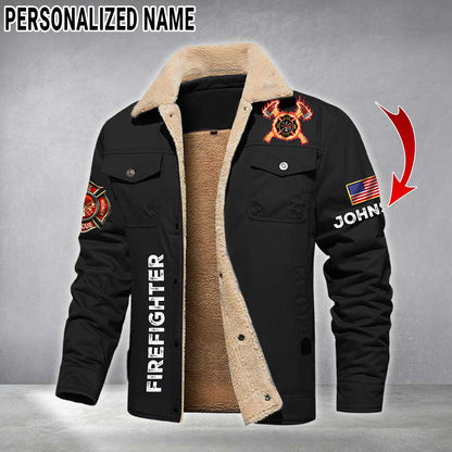 Personalized Firefighter Fleece Lined Polyester Jacket UKTZ5041105