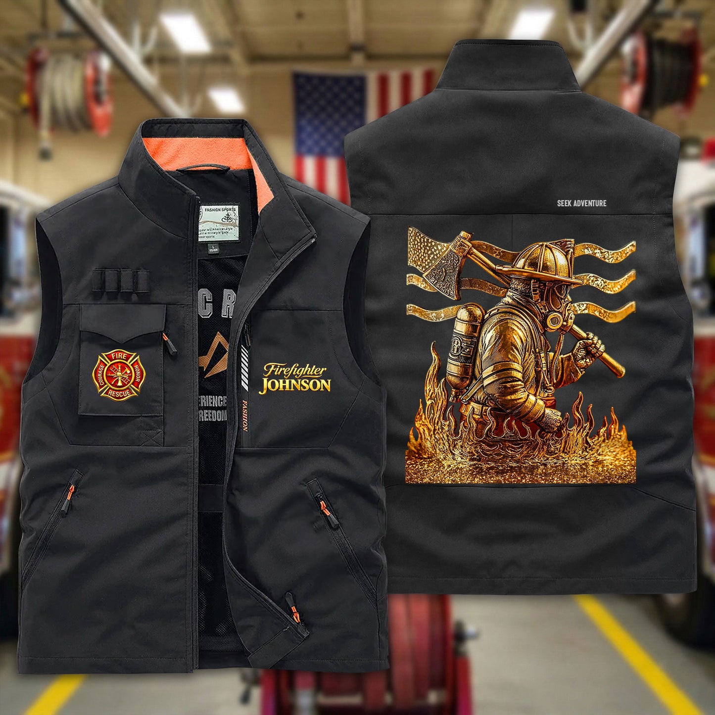 Personalized Firefighter Multi-Pocket Vest, Gift for Fireman UKTD6050301