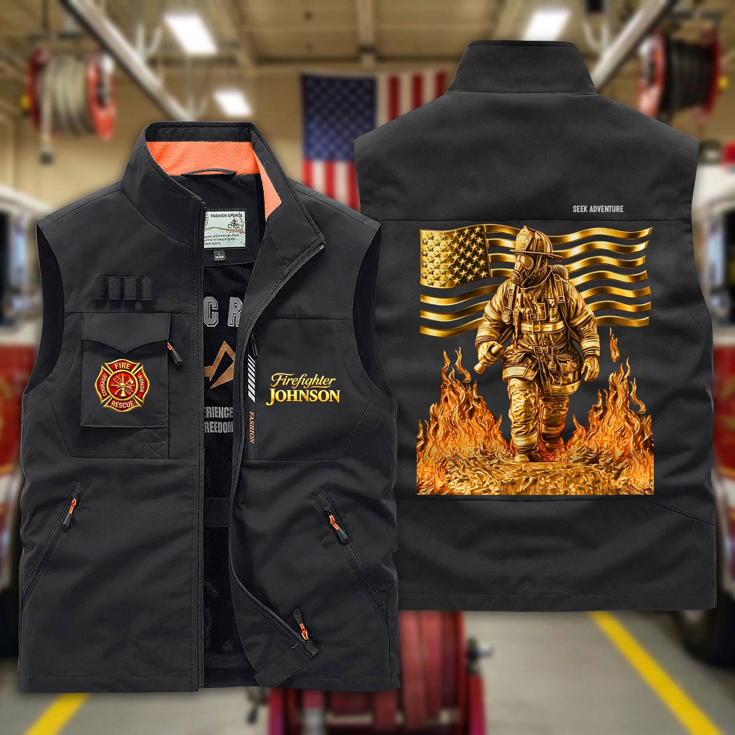 Personalized Firefighter Multi-Pocket Vest, Gift for Fireman UKTD6050301
