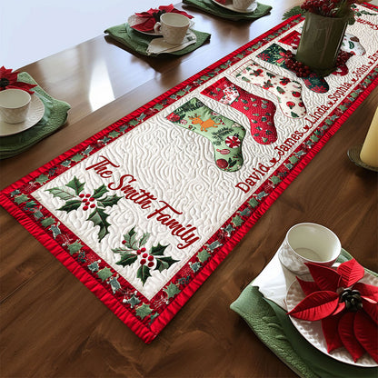 Personalized Family Christmas Stocking Quilted Table Runner UKTO5221005