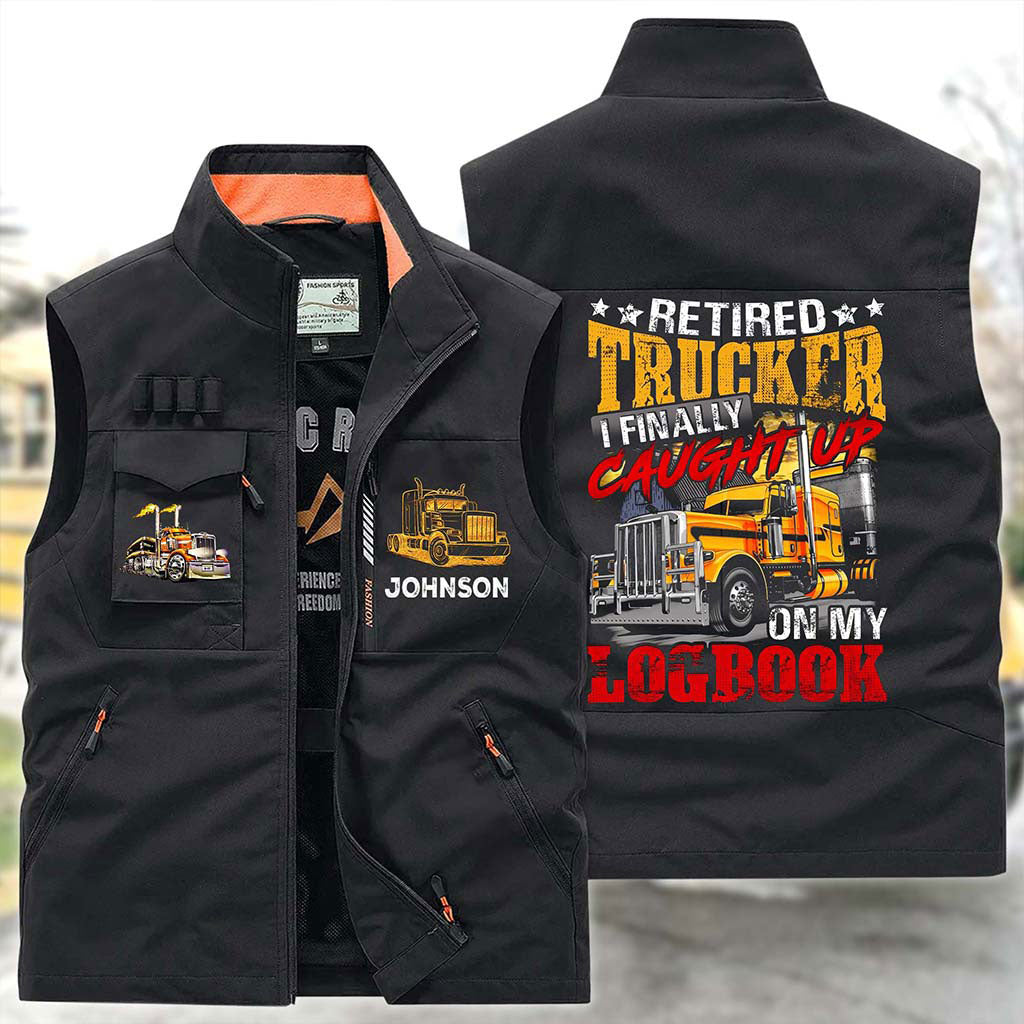 Custom Trucker Distressed Washed Multi-Pocket Vest UKPY6250602