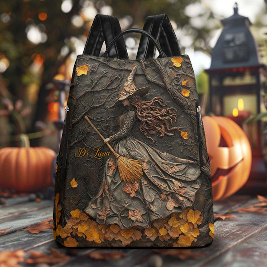 Personalized Halloween Witch Print 3D Leather PU Backpack QFTD5160804