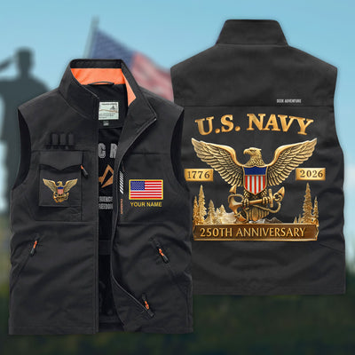 (CHECK SIZE CHART) Personalized U.S. Navy 250th Anniversary Multi-Pocket Vest UKHH6060302