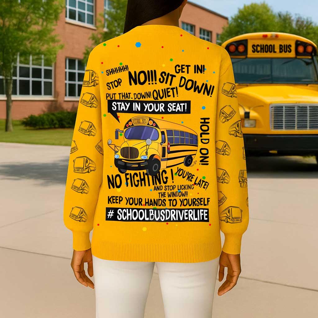 Personalized Name School Bus Driver Knitted Cardigan UKND5091001