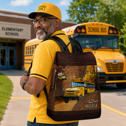 Personalized School Bus Driver Leather Backpack QFTO4050801