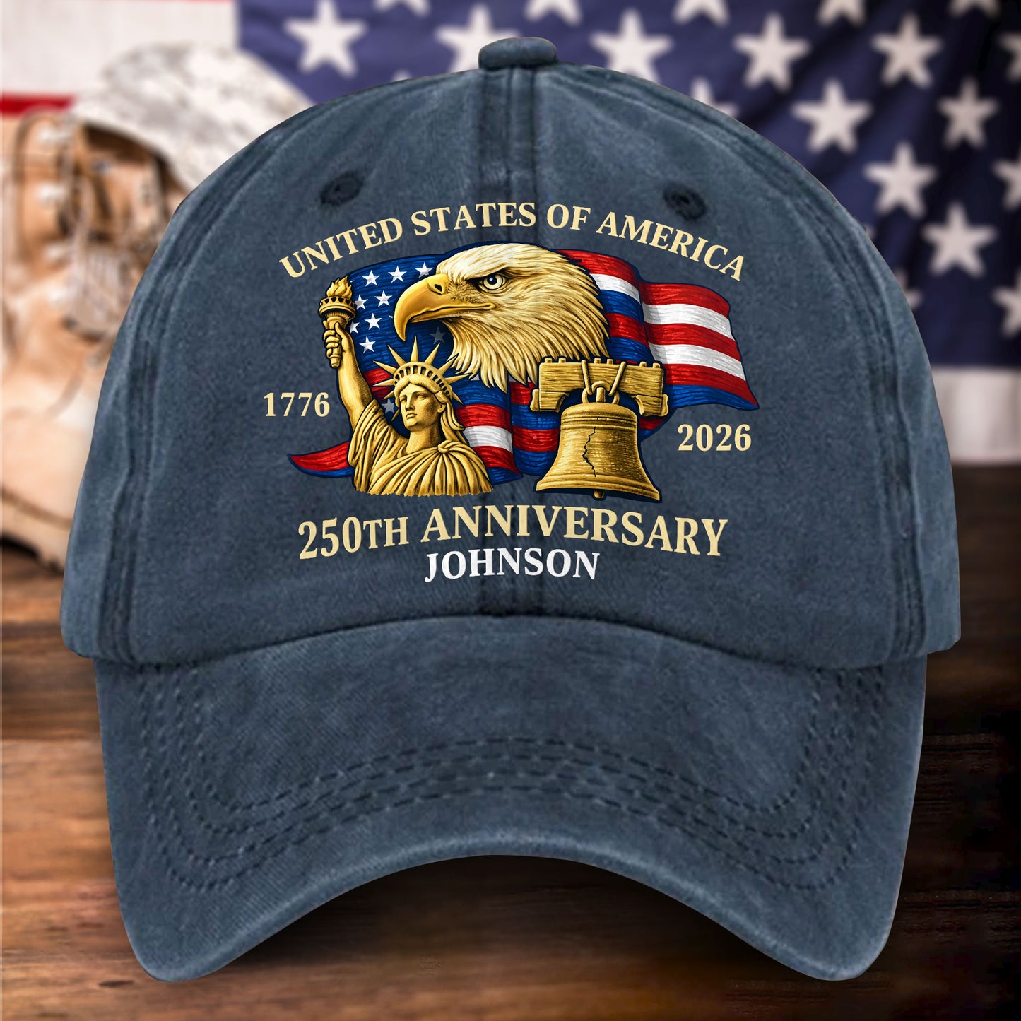 Personalized United State 250th Anniversary Distressed Washed Cotton Printed Hat UKHH6060404