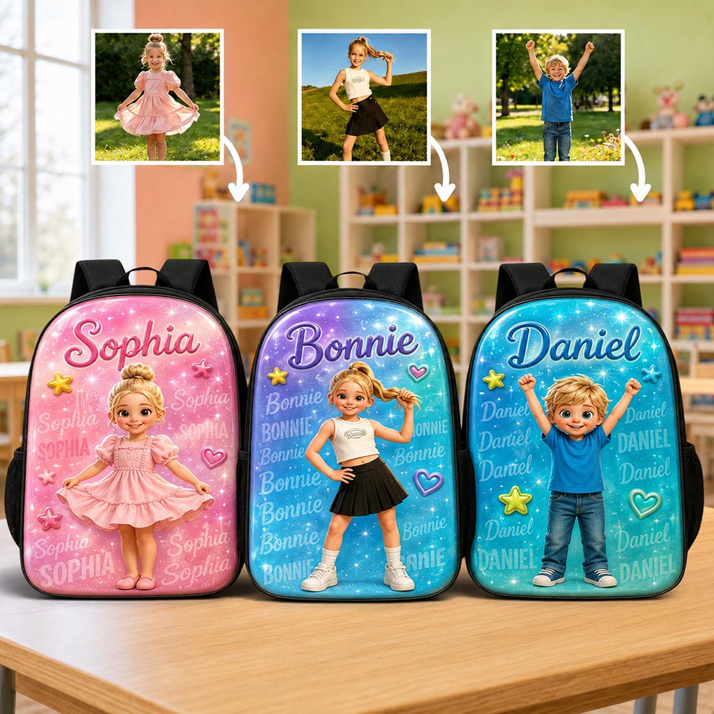 Personalized Kids Backpack with Custom Photo & Name, Back to School Backpack for Boys Girls, Custom Portrait School Bag QFHA6130802