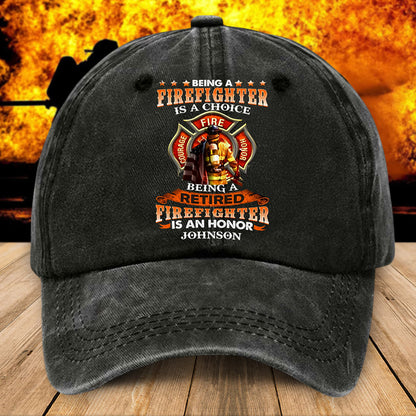 Personalized Distressed Washed Cotton Firefighter Printed Hat, Gift For Fireman, Retired Firefighter Gift UKHM5070501