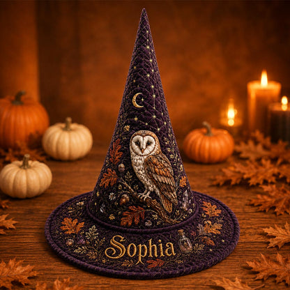 Personalized Owl Witch Hat, Custom Halloween Hat, Witchy Owl Gift, Halloween Costume QFHA6110806