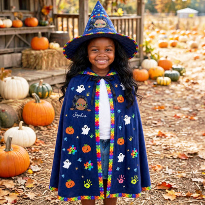 Personalized Autism Witch Quilted Witch Hat, Non Verbal Halloween Autism Witch Hat, Autism Kid Halloween Hooded Cloak, Autism Kids Witchy Collection NPND6030907