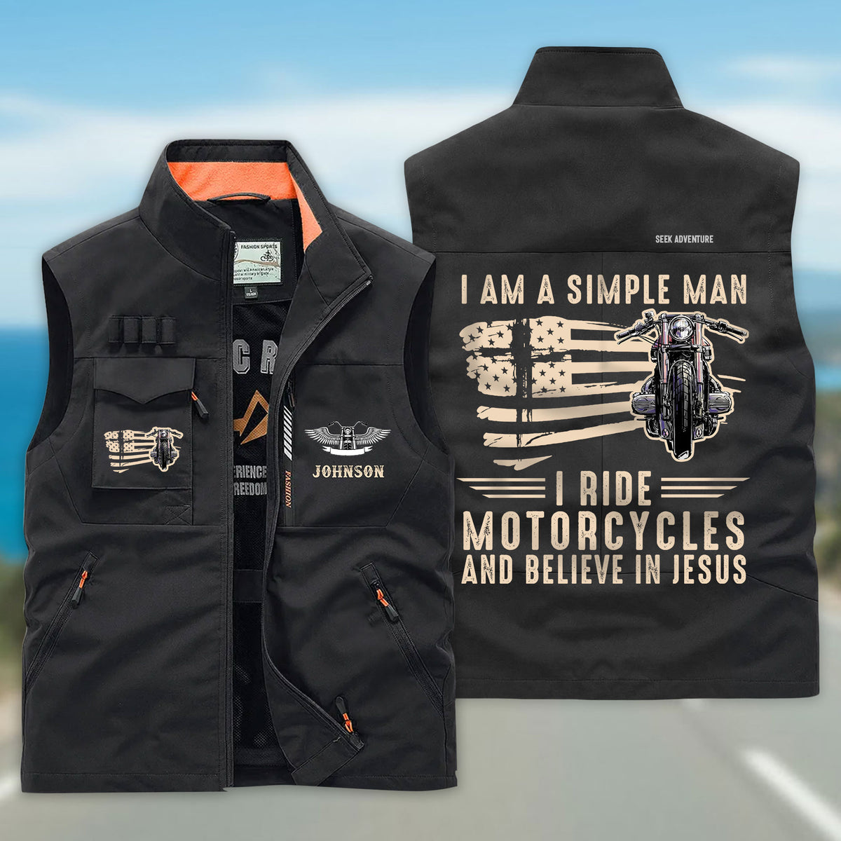 (CHECK SIZE CHART) Personalized Motorcycle Multi-Pocket Vest UKND6220402