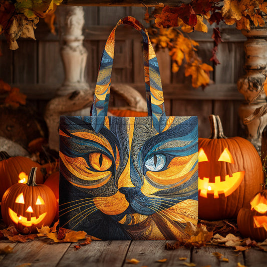 Personalized Black Cat Halloween Quilted Tote Bag QFNT5220803