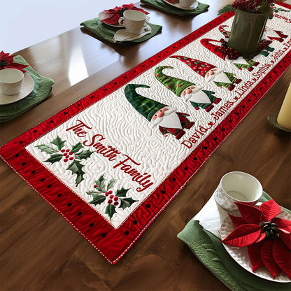 Personalized Family Christmas Gnomes Quilted Table Runner UKTO5221004