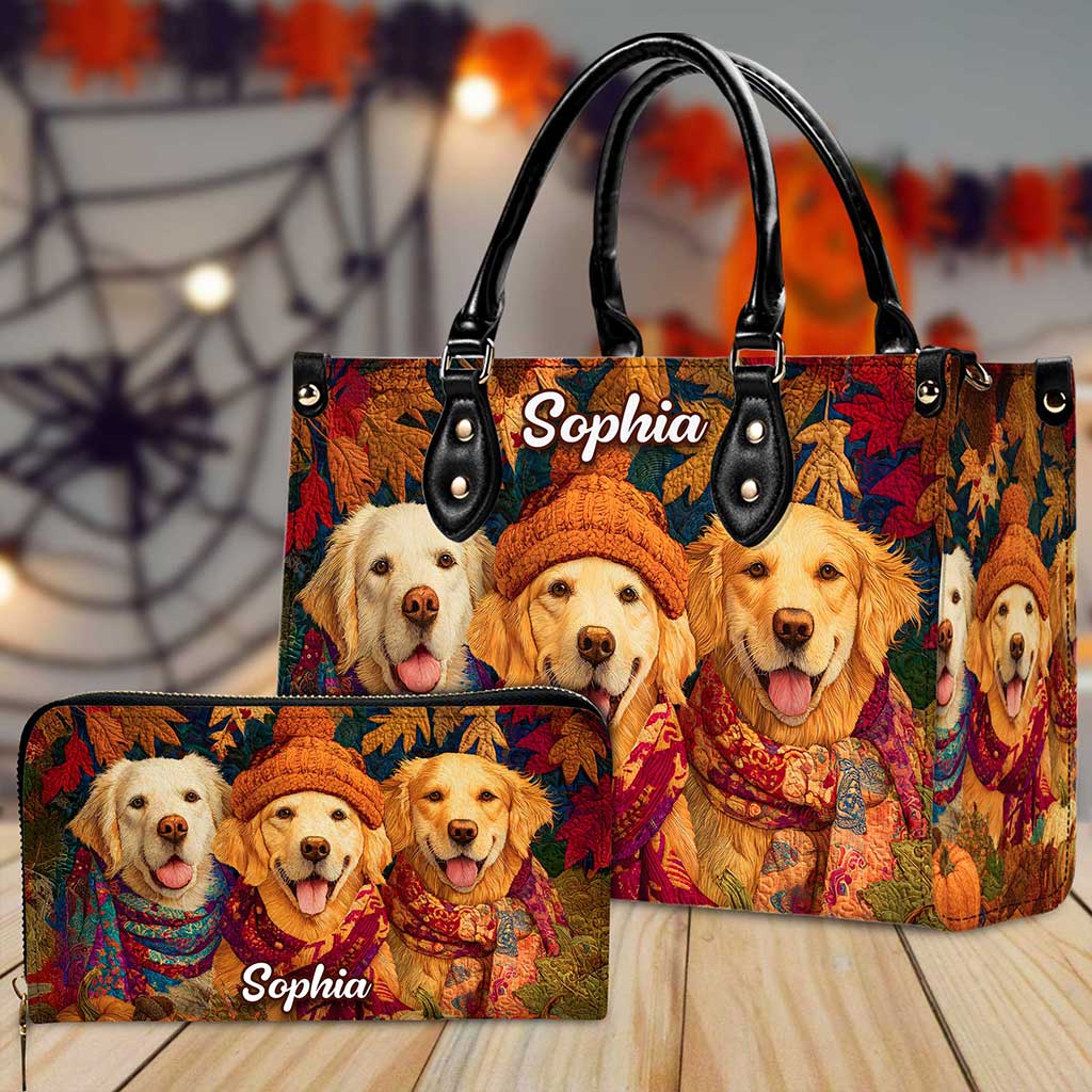 Custom Golden Retriever  Halloween Leather Handbag UKTZ5220801