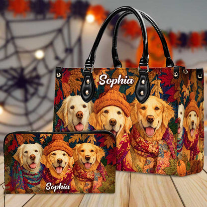 Custom Golden Retriever  Halloween Leather Handbag UKTZ5220801