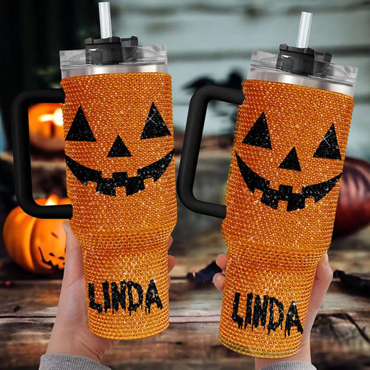 Personalized Halloween Bling 40 Oz Tumbler, Pumpkin Bling Cup, Halloween Tumbler, Fall Cup, Pumpkin Tumbler QFTD4240701