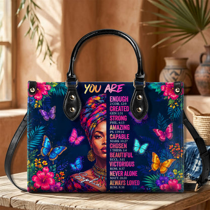 Personalized Black Women Leather PU Leather Handbag, Afro Girl Gifts UKND6220502