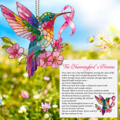 Breast Cancer Hummingbird Ribbon Acrylic Suncatcher & Card QFTD6020101