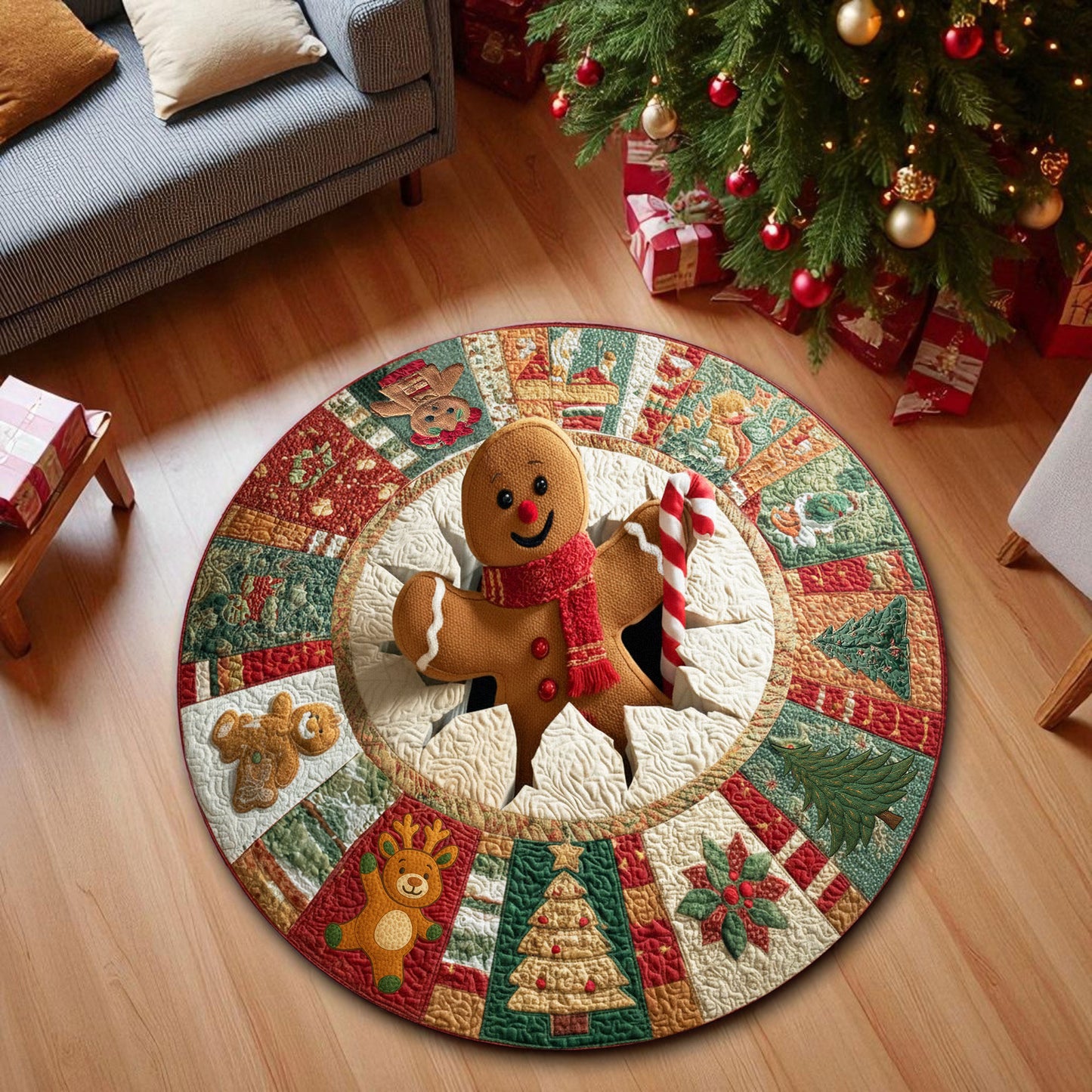Gingerbread Man Christmas 3D Printed Rug UKHH5021001