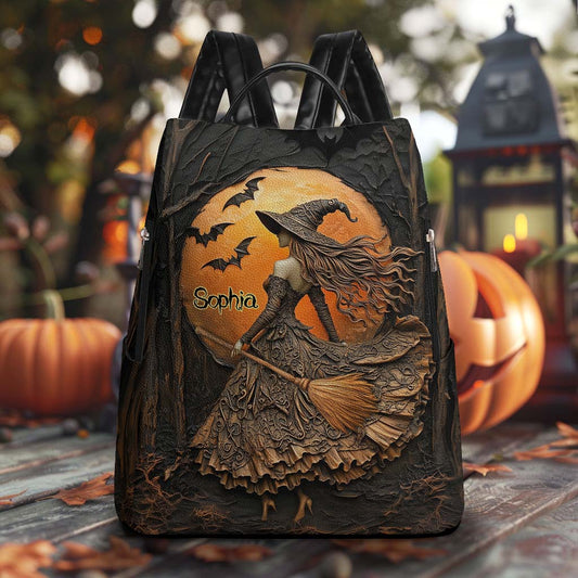Personalized Halloween Witch Print 3D Leather PU Backpack QFTD5160805