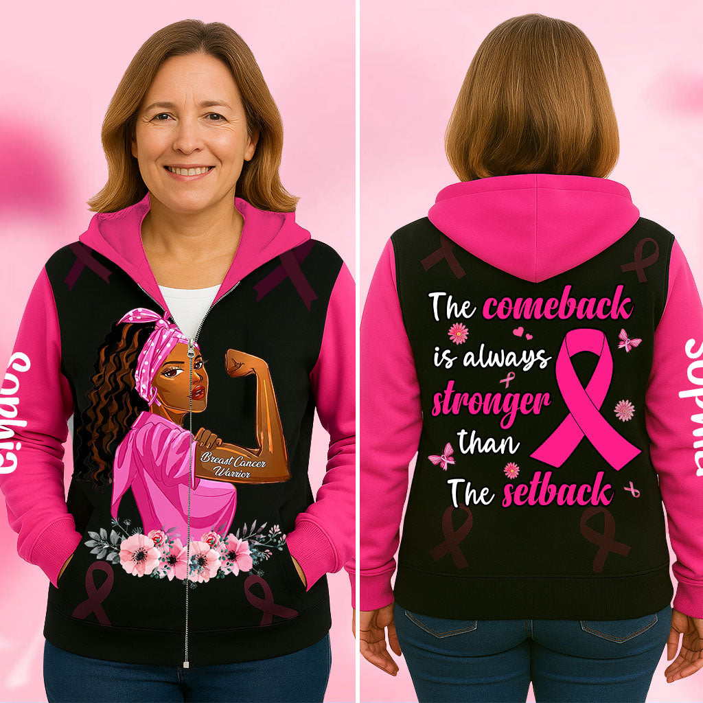 Custom Name Breast Cancer 3D Zip Hoodie UKHA5190902