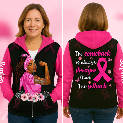 Custom Name Breast Cancer 3D Zip Hoodie UKHA5190902