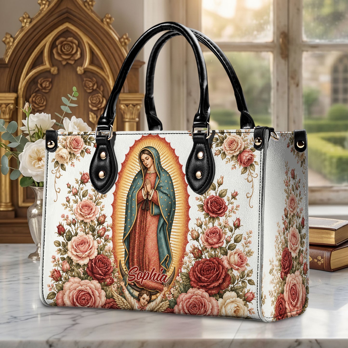 Custom Catholic Virgin Mary And Rose Handbag And Wallet, Our Lady of Guadalupe Gift PMTD6240605
