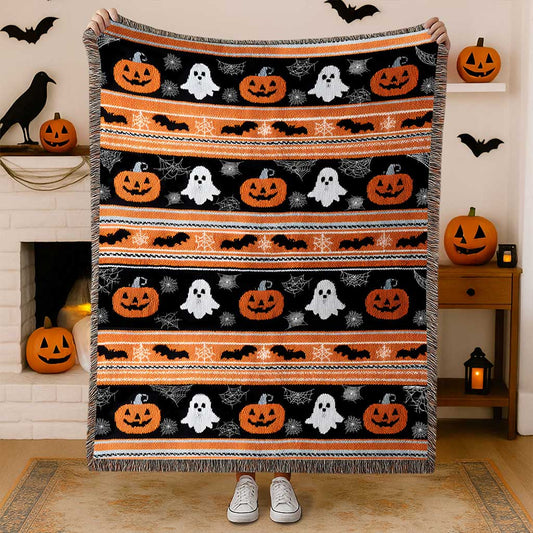 Ghost And Pumpkins Halloween Woven Tapestry Blanket QFTZ5150702