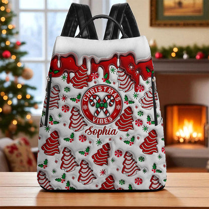 Personalized Christmas Vibes FAUX 3D INFLATED PU Leather Backpack QFTO5141003