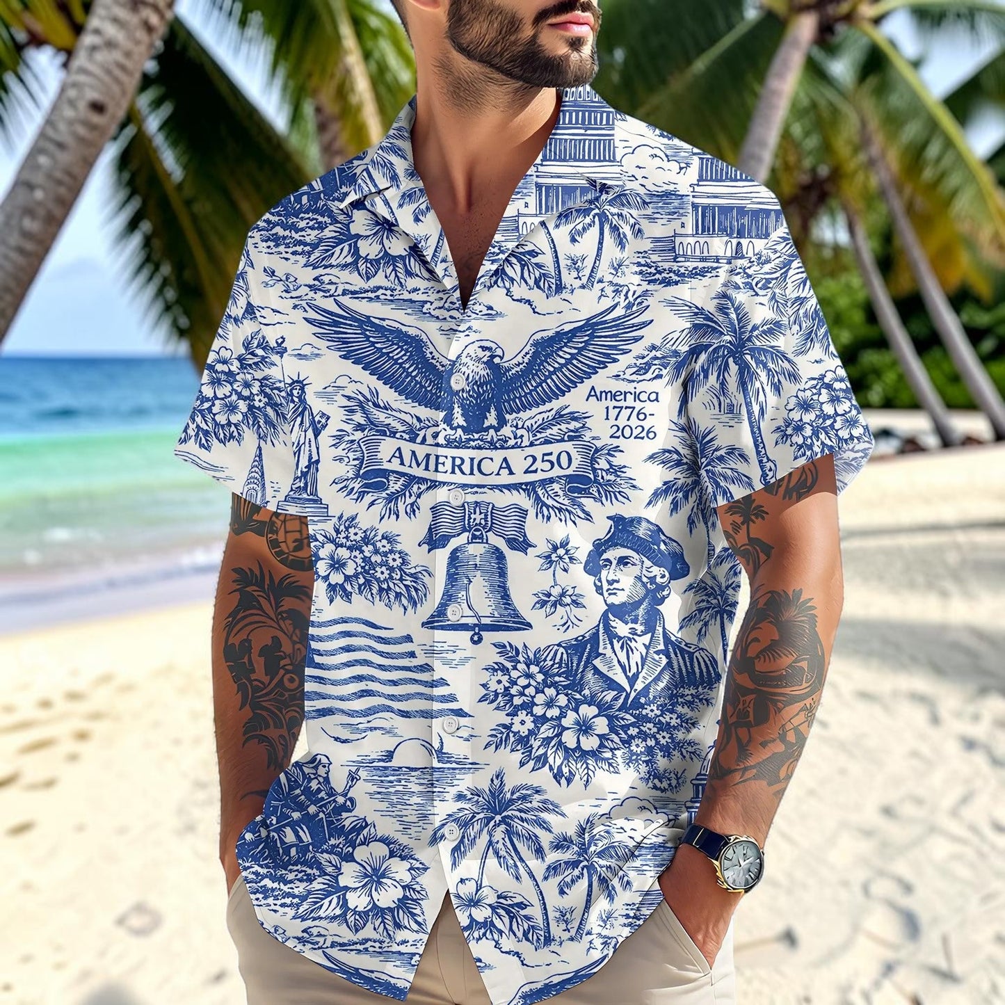 America 250 Hawaiian Shirt 1776–2026, Vintage Patriotic Shirt, 250 Years of America Celebration Button Down UKTD6160411