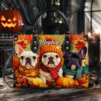 Custom Frenchie Halloween Leather Handbag UKTO5140802
