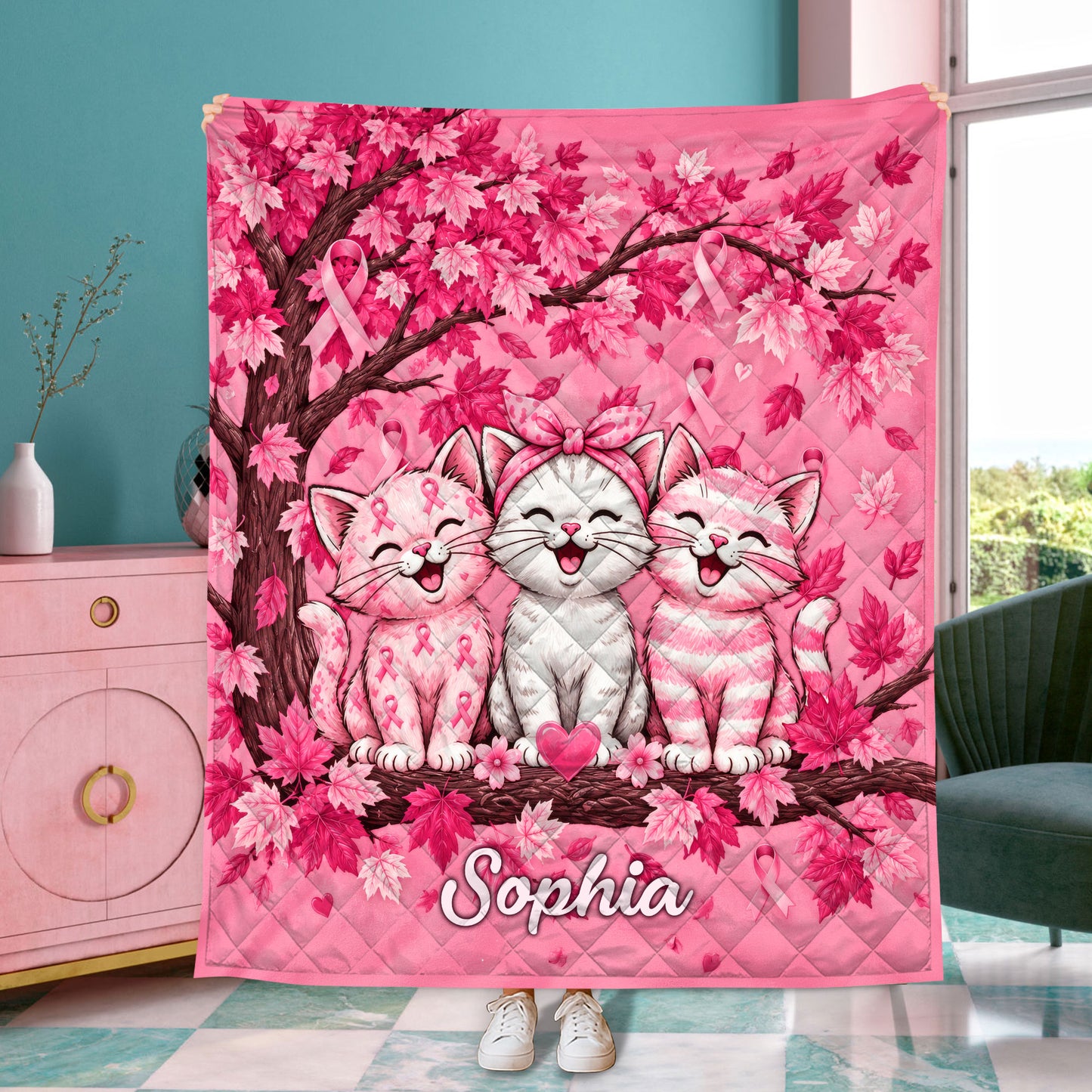 Personalized Breast Cancer Awareness Quilted Blanket UKTD6050803