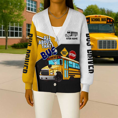 Personalized Name School Bus Driver Knitted Cardigan UKND5111003