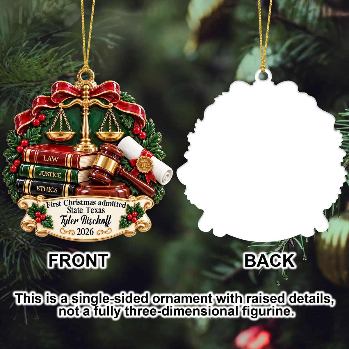 Personalized First Christmas as Lawyer 3D Relief Acrylic Ornament, Custom Name Bar Admission Gift, New Attorney Christmas Keepsake NPND6100853