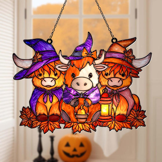 Highland Cows Halloween  Acrylic Window Hangings Suncatcher UKHA5130901