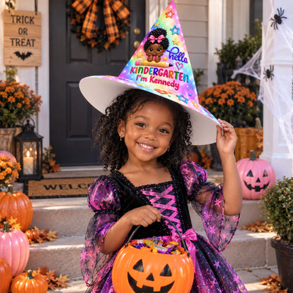 Personalized Back To School Witch Hat, Black Girl Witch Hat For Kid UKND6100911