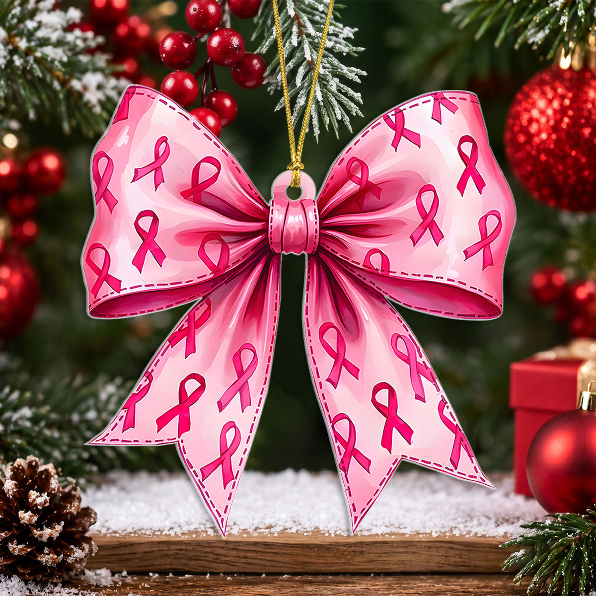 Bow Breast Cancer Acrylic Ornament UKND6090910
