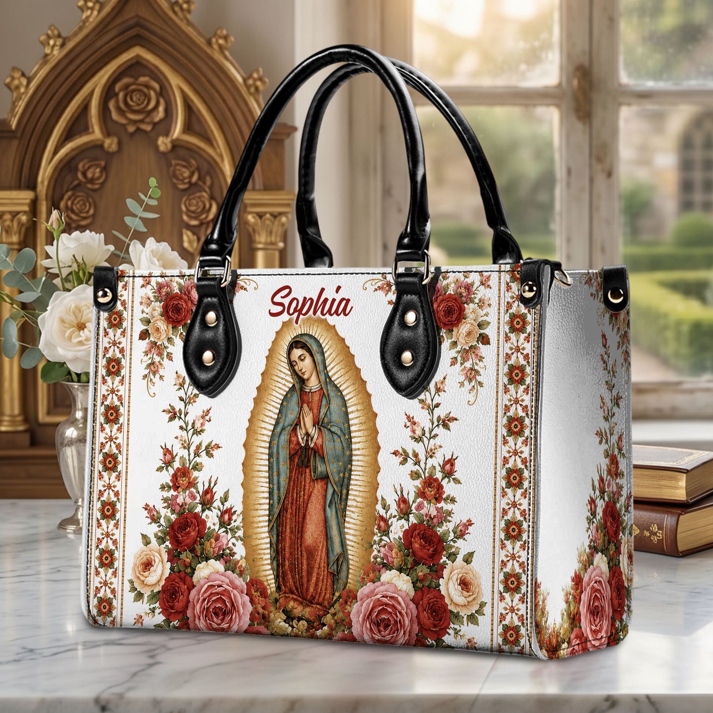 Custom Catholic Virgin Mary And Rose Handbag And Wallet, Our Lady of Guadalupe Gift PMTD6240604
