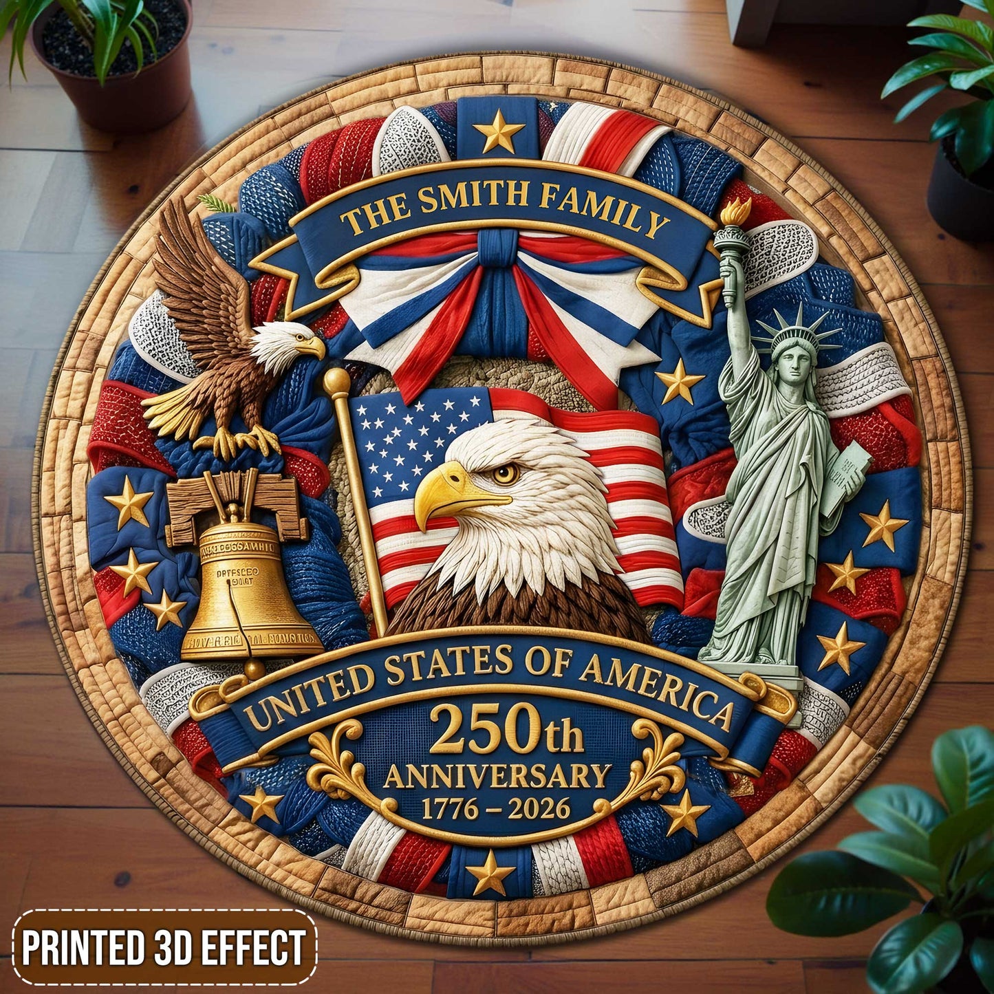 Personalized 250th Quilt Round Rug NPHH6110402