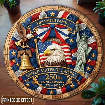 Personalized 250th Quilt Round Rug NPHH6110402